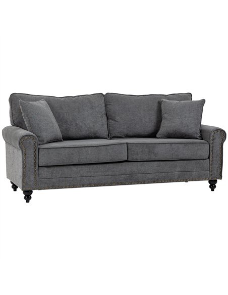 HOMCOM 3 Seater Sofa, Fabric Couch with Rubber Wood Legs, 3 Seater Settee with Extra Padded Cushions and Pillows for Living Room