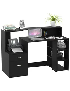 HOMCOM Computer Desk with Drawers and Storage Shelves, Office Desk Writing Table with Printer Stand, Large Workstation for Study
