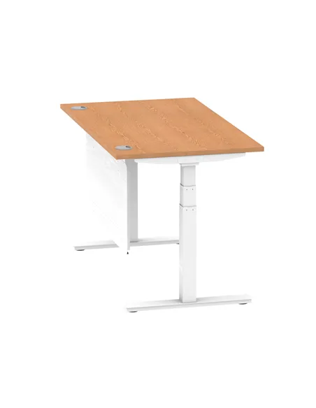 Dynamic Air Modesty 1400 x 800mm Height Adjustable Office Desk Oak Top Cable Ports Modesty Panel HA01358