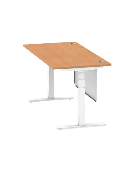 Dynamic Air Modesty 1600 x 800mm Height Adjustable Office Desk Oak Top Cable Ports Modesty Panel HA01359