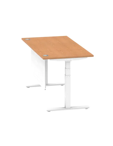 Dynamic Air Modesty 1600 x 800mm Height Adjustable Office Desk Oak Top Cable Ports Modesty Panel HA01359