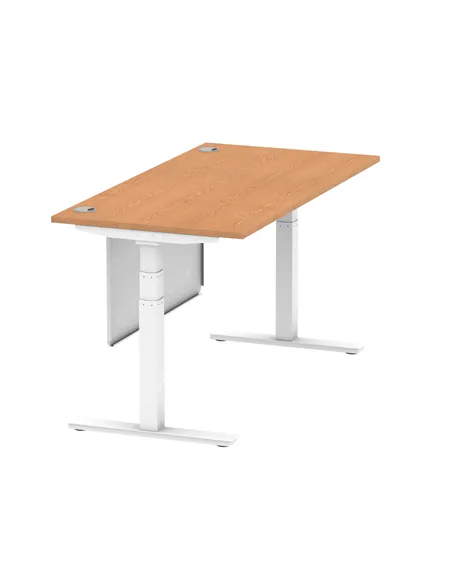 Dynamic Air Modesty 1600 x 800mm Height Adjustable Office Desk Oak Top Cable Ports Modesty Panel HA01359