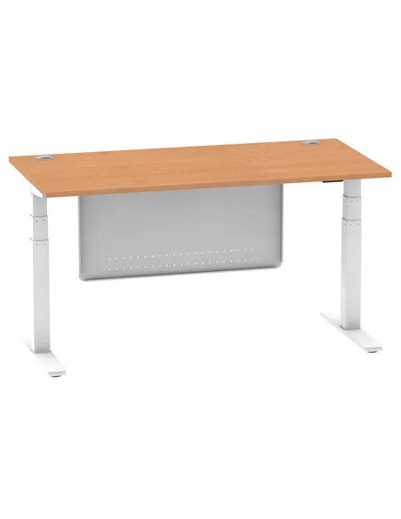Dynamic Air Modesty 1600 x 800mm Height Adjustable Office Desk Oak Top Cable Ports Modesty Panel HA01359