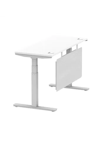 Dynamic Air Modesty 1400 x 600mm Height Adjustable Office Desk White Top Cable Ports Modesty Panel HA01370