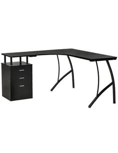HOMCOM L-Shaped Computer Desk Table with Storage Drawer, Home Office Desk Corner Industrial Style Workstation for A4 Files 143.5