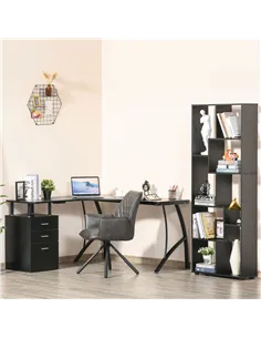 HOMCOM L-Shaped Computer Desk Table with Storage Drawer, Home Office Desk Corner Industrial Style Workstation for A4 Files 143.5 2