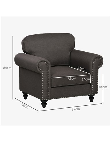 HOMCOM Mid-Century Armchair, with Pocket Springs - Dark Brown