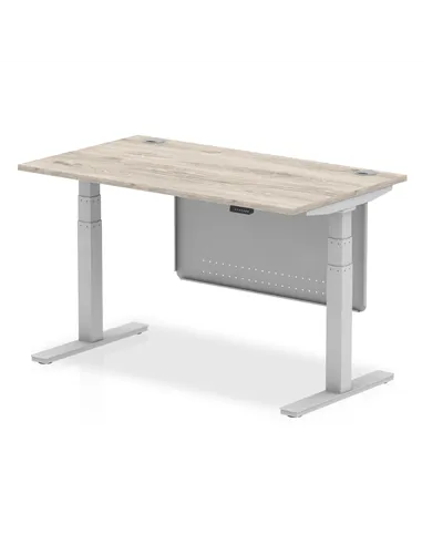 Dynamic Air Modesty 1400 x 800mm Height Adjustable Office Desk Grey Oak Top Cable Ports Modesty Panel HA01411