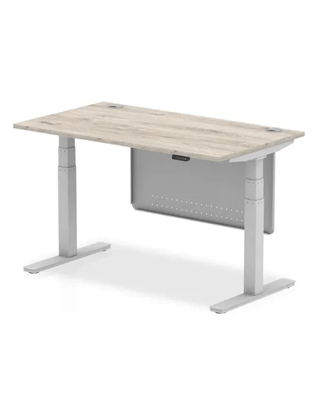 Dynamic Air Modesty 1400 x 800mm Height Adjustable Office Desk Grey Oak Top Cable Ports Modesty Panel HA01411