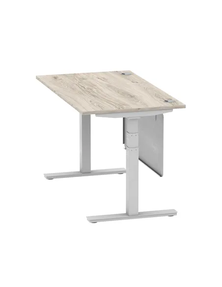 Dynamic Air Modesty 1400 x 800mm Height Adjustable Office Desk Grey Oak Top Cable Ports Modesty Panel HA01411