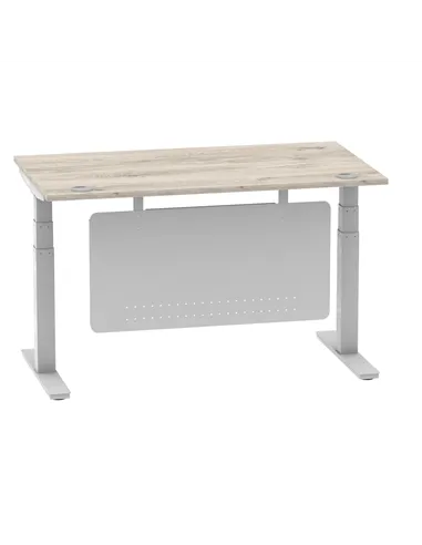 Dynamic Air Modesty 1400 x 800mm Height Adjustable Office Desk Grey Oak Top Cable Ports Modesty Panel HA01411
