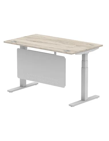 Dynamic Air Modesty 1400 x 800mm Height Adjustable Office Desk Grey Oak Top Cable Ports Modesty Panel HA01411