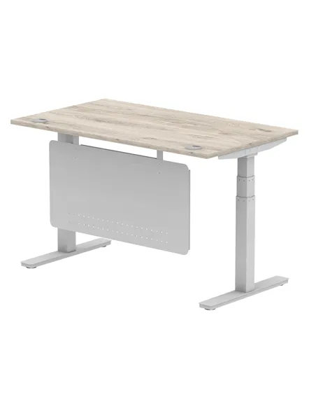Dynamic Air Modesty 1400 x 800mm Height Adjustable Office Desk Grey Oak Top Cable Ports Modesty Panel HA01411