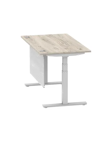 Dynamic Air Modesty 1400 x 800mm Height Adjustable Office Desk Grey Oak Top Cable Ports Modesty Panel HA01411