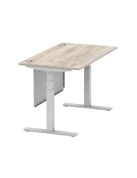 Dynamic Air Modesty 1400 x 800mm Height Adjustable Office Desk Grey Oak Top Cable Ports Modesty Panel HA01411