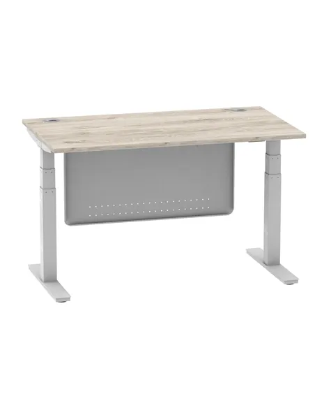Dynamic Air Modesty 1400 x 800mm Height Adjustable Office Desk Grey Oak Top Cable Ports Modesty Panel HA01411
