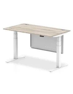 Dynamic Air Modesty 1400 x 800mm Height Adjustable Office Desk Grey Oak Top Cable Ports Modesty Panel HA01412