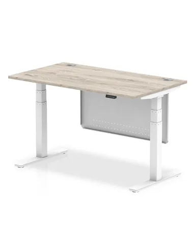 Dynamic Air Modesty 1400 x 800mm Height Adjustable Office Desk Grey Oak Top Cable Ports Modesty Panel HA01412