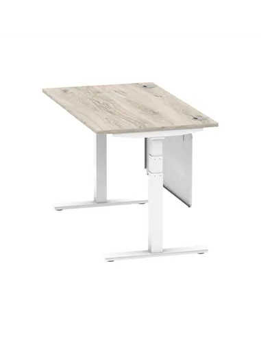Dynamic Air Modesty 1400 x 800mm Height Adjustable Office Desk Grey Oak Top Cable Ports Modesty Panel HA01412