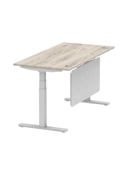 Dynamic Air Modesty 1600 x 800mm Height Adjustable Office Desk Grey Oak Top Cable Ports Modesty Panel HA01413