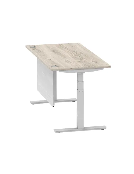 Dynamic Air Modesty 1600 x 800mm Height Adjustable Office Desk Grey Oak Top Cable Ports Modesty Panel HA01413