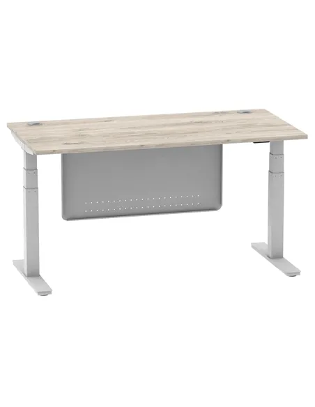 Dynamic Air Modesty 1600 x 800mm Height Adjustable Office Desk Grey Oak Top Cable Ports Modesty Panel HA01413