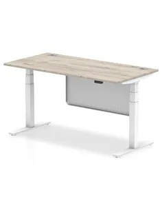 Dynamic Air Modesty 1600 x 800mm Height Adjustable Office Desk Grey Oak Top Cable Ports Modesty Panel HA01414