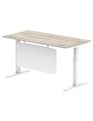 Dynamic Air Modesty 1600 x 800mm Height Adjustable Office Desk Grey Oak Top Cable Ports Modesty Panel HA01414