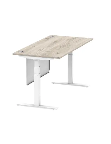 Dynamic Air Modesty 1600 x 800mm Height Adjustable Office Desk Grey Oak Top Cable Ports Modesty Panel HA01414