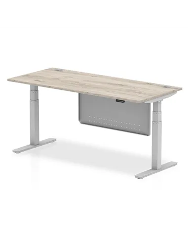 Dynamic Air Modesty 1800 x 800mm Height Adjustable Office Desk Grey Oak Top Cable Ports Modesty Panel HA01415