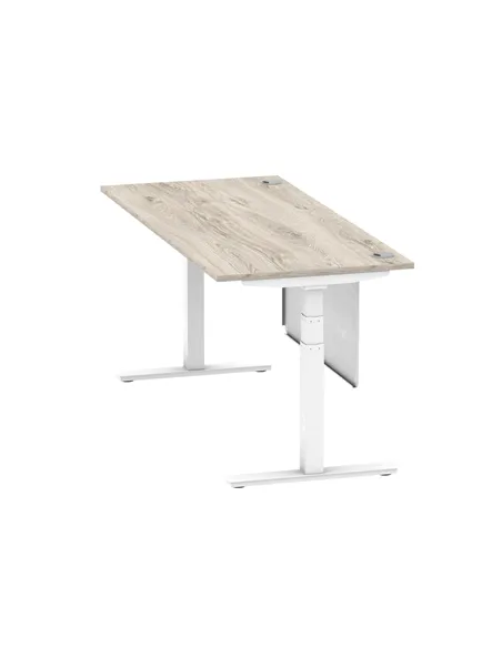 Dynamic Air Modesty 1800 x 800mm Height Adjustable Office Desk Grey Oak Top Cable Ports Modesty Panel HA01416