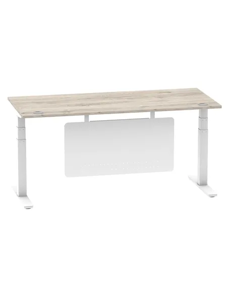 Dynamic Air Modesty 1800 x 800mm Height Adjustable Office Desk Grey Oak Top Cable Ports Modesty Panel HA01416