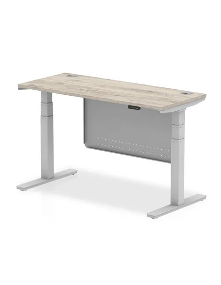 Dynamic Air Modesty 1400 x 600mm Height Adjustable Office Desk Grey Oak Top Cable Ports Modesty Panel HA01418