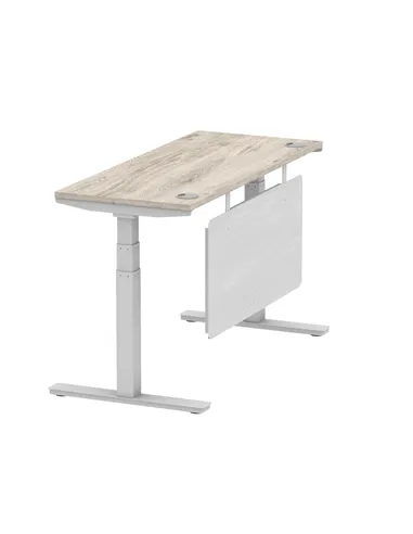 Dynamic Air Modesty 1400 x 600mm Height Adjustable Office Desk Grey Oak Top Cable Ports Modesty Panel HA01418