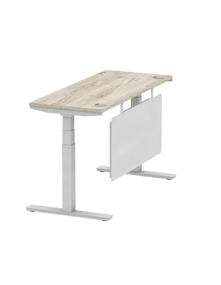 Dynamic Air Modesty 1400 x 600mm Height Adjustable Office Desk Grey Oak Top Cable Ports Modesty Panel HA01418