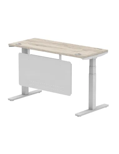 Dynamic Air Modesty 1400 x 600mm Height Adjustable Office Desk Grey Oak Top Cable Ports Modesty Panel HA01418