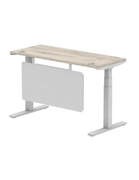 Dynamic Air Modesty 1400 x 600mm Height Adjustable Office Desk Grey Oak Top Cable Ports Modesty Panel HA01418