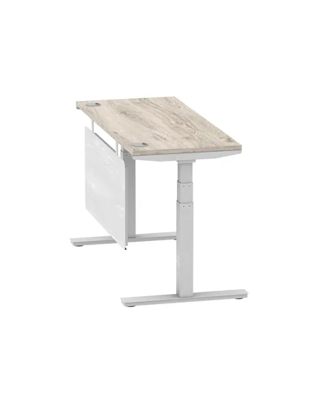 Dynamic Air Modesty 1400 x 600mm Height Adjustable Office Desk Grey Oak Top Cable Ports Modesty Panel HA01418