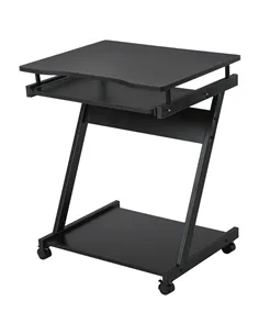 HOMCOM Movable Computer Desk with 4 Moving Wheels Sliding Keyboard Tray Home Office Workstation Black