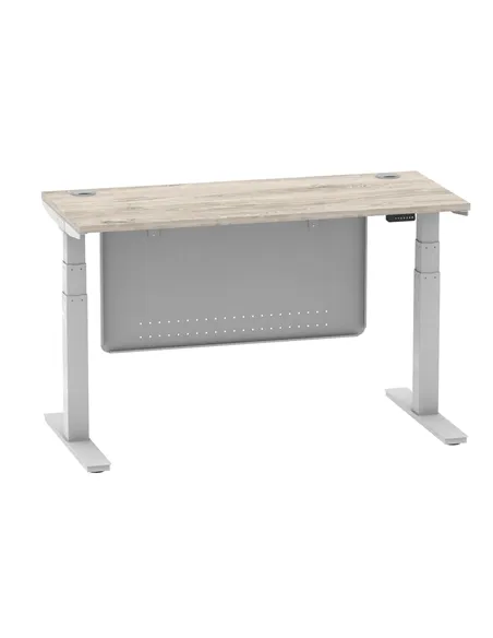 Dynamic Air Modesty 1400 x 600mm Height Adjustable Office Desk Grey Oak Top Cable Ports Modesty Panel HA01418