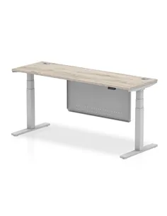 Dynamic Air Modesty 1800 x 600mm Height Adjustable Office Desk Grey Oak Top Cable Ports Modesty Panel HA01420
