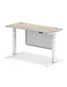 Dynamic Air Modesty 1400 x 600mm Height Adjustable Office Desk Grey Oak Top Cable Ports Modesty Panel HA01422