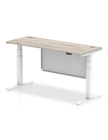 Dynamic Air Modesty 1600 x 600mm Height Adjustable Office Desk Grey Oak Top Cable Ports Modesty Panel HA01423