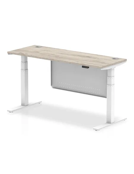 Dynamic Air Modesty 1600 x 600mm Height Adjustable Office Desk Grey Oak Top Cable Ports Modesty Panel HA01423