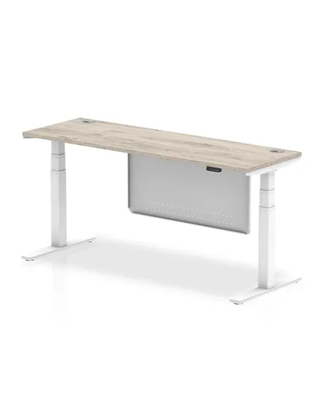 Dynamic Air Modesty 1800 x 600mm Height Adjustable Office Desk Grey Oak Top Cable Ports Modesty Panel HA01424