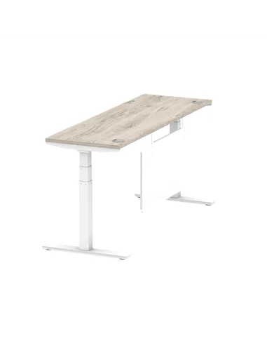 Dynamic Air Modesty 1800 x 600mm Height Adjustable Office Desk Grey Oak Top Cable Ports Modesty Panel HA01424