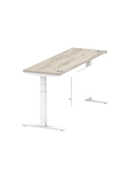 Dynamic Air Modesty 1800 x 600mm Height Adjustable Office Desk Grey Oak Top Cable Ports Modesty Panel HA01424