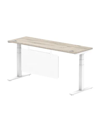 Dynamic Air Modesty 1800 x 600mm Height Adjustable Office Desk Grey Oak Top Cable Ports Modesty Panel HA01424