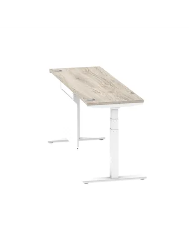 Dynamic Air Modesty 1800 x 600mm Height Adjustable Office Desk Grey Oak Top Cable Ports Modesty Panel HA01424