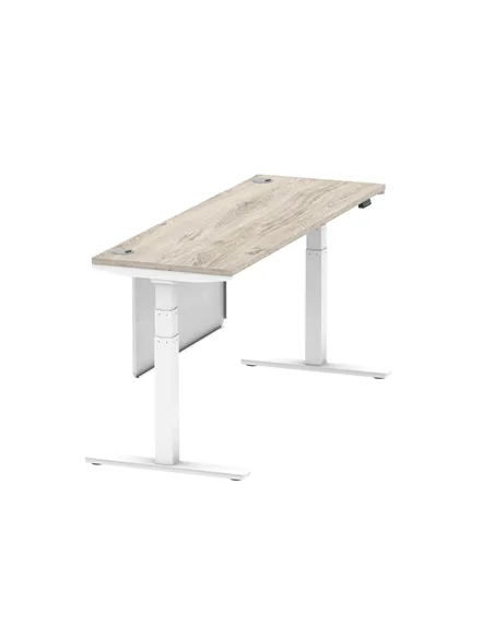 Dynamic Air Modesty 1800 x 600mm Height Adjustable Office Desk Grey Oak Top Cable Ports Modesty Panel HA01424
